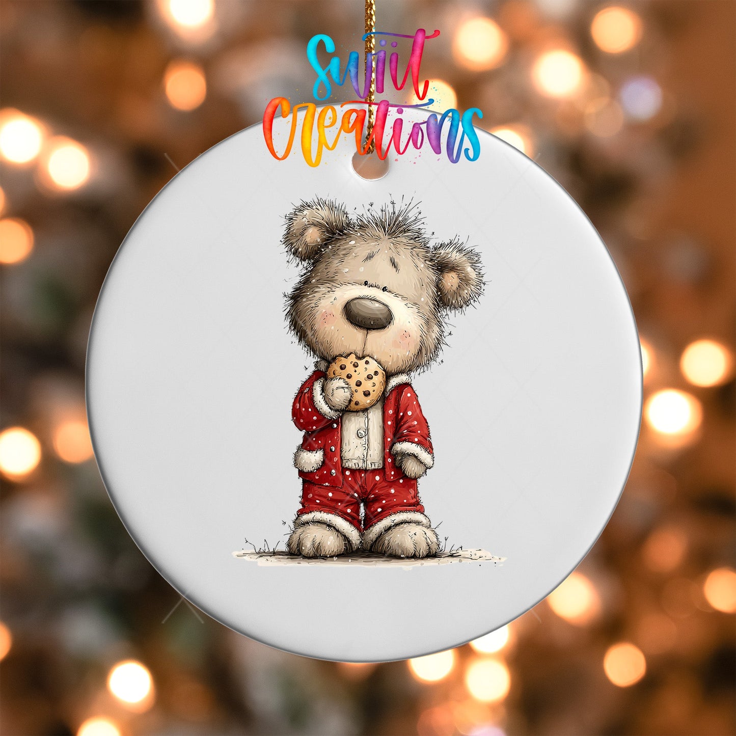 Christmas Teddy Bear in Pajamas UV DTF Ornament Transfer | O-1782 - Swiit Creations
