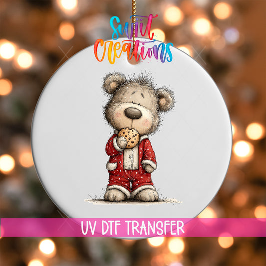 Christmas Teddy Bear in Pajamas UV DTF Ornament Transfer | O-1782 - Swiit Creations
