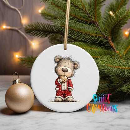 Christmas Teddy Bear in Pajamas UV DTF Ornament Transfer | O-1782 - Swiit Creations