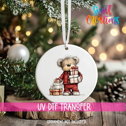 Christmas Teddy Bear UV DTF Ornament Tranansfer | Cute Holiday Bear Transfer | O-1787 - Swiit Creations