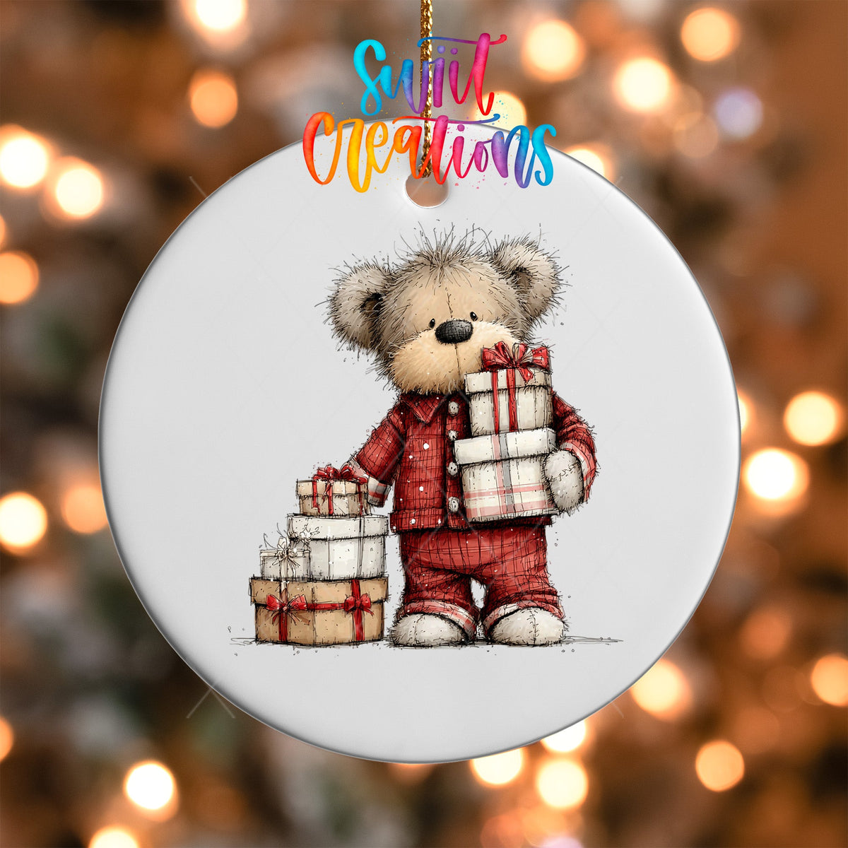 Christmas Teddy Bear UV DTF Ornament Tranansfer | Cute Holiday Bear Transfer | O-1787 - Swiit Creations