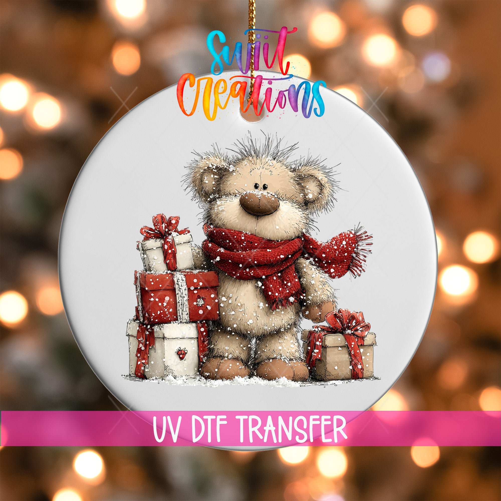Christmas Teddy Bear with Gifts UV DTF Ornament Transfer | O-1783 - Swiit Creations