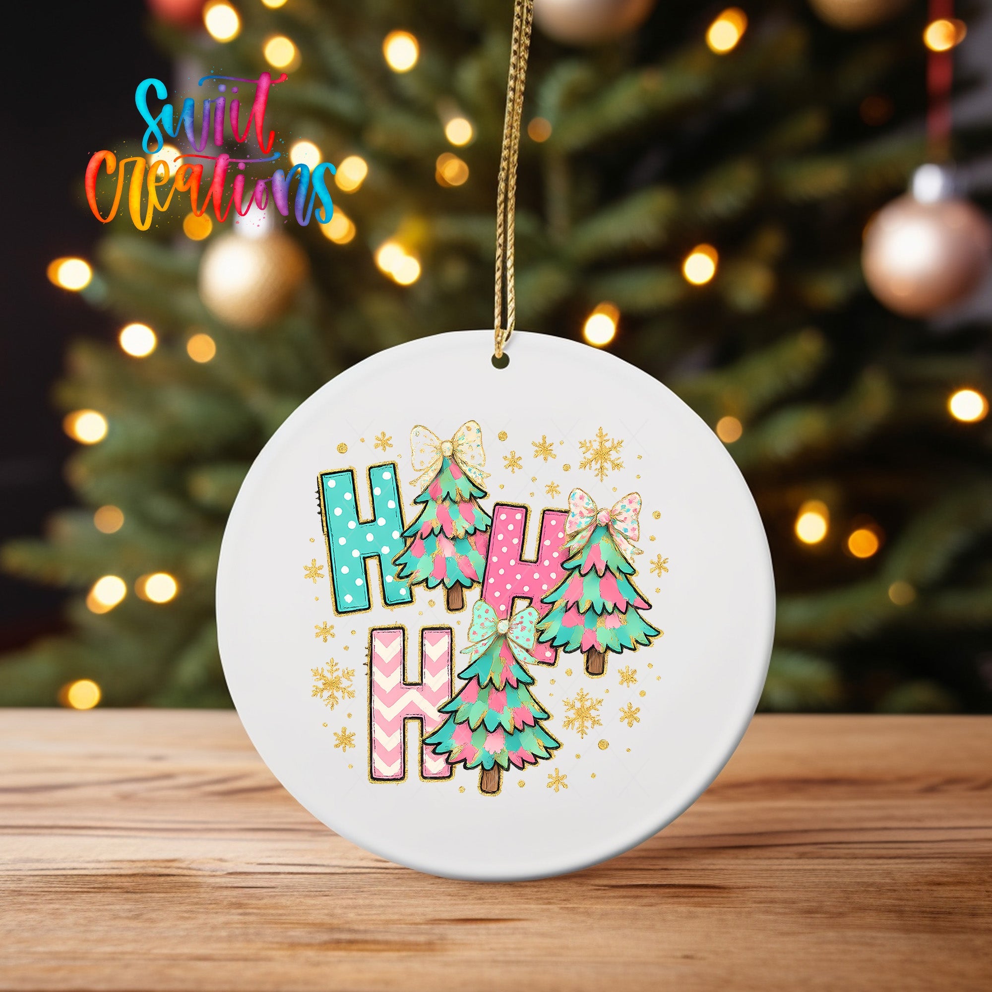 Christmas UV DTF Ornament Transfer | Colorful Trees & Glitter Bows | O-1730 - Swiit Creations