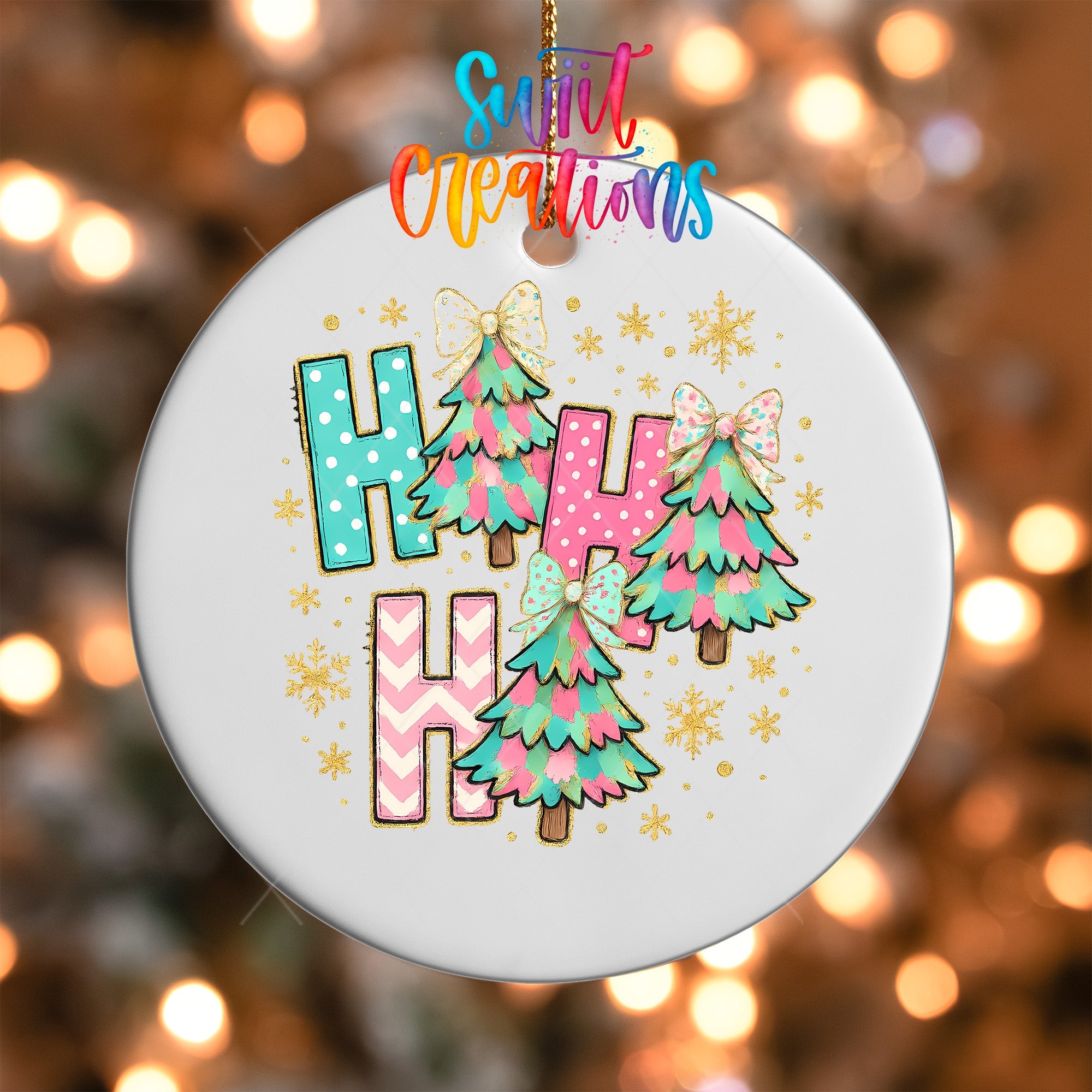 Christmas UV DTF Ornament Transfer | Colorful Trees & Glitter Bows | O-1730 - Swiit Creations