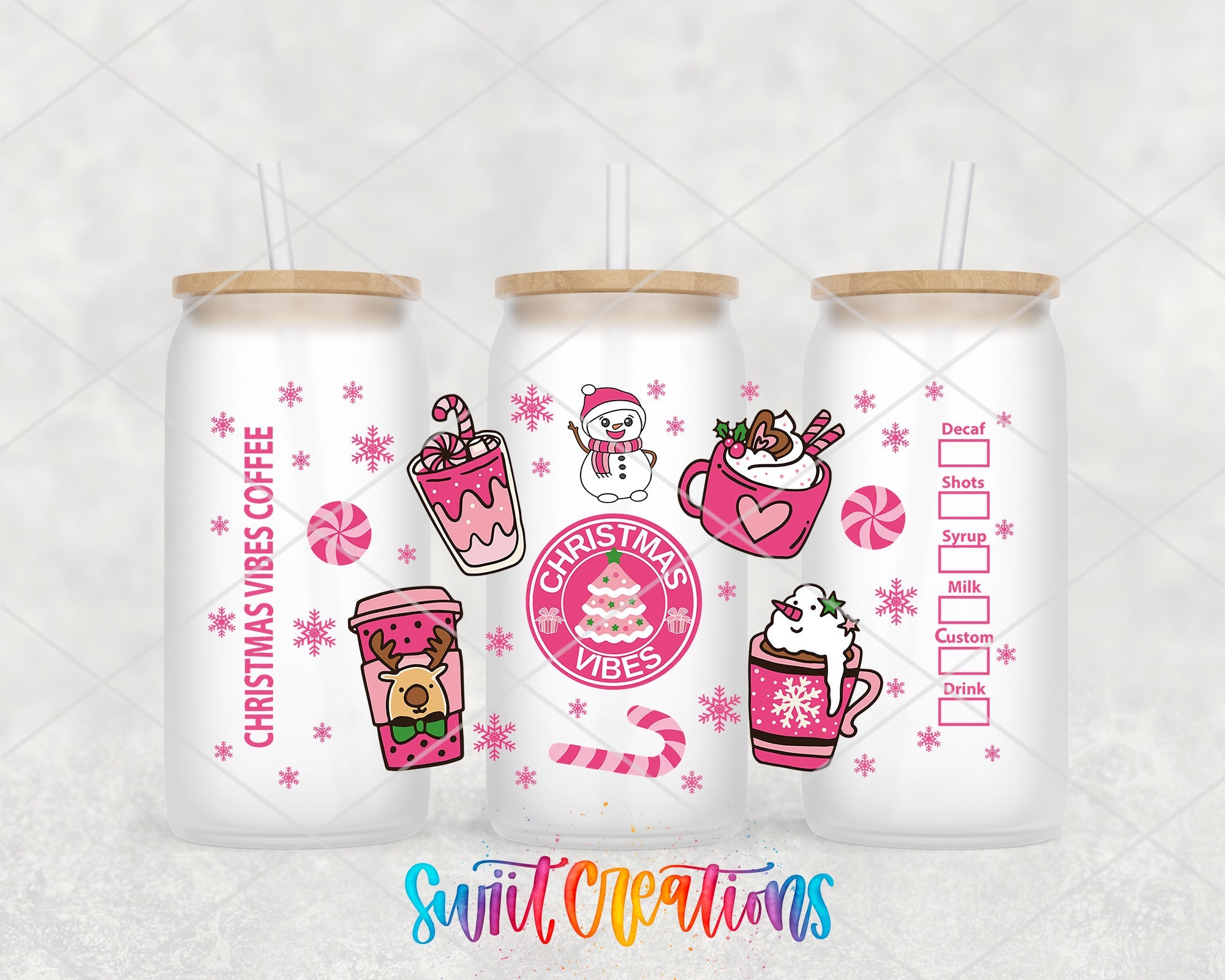 Christmas Vibes Coffee Pink Holiday UV DTF Transfer Tumbler Wrap | DTF114 - Swiit Creations