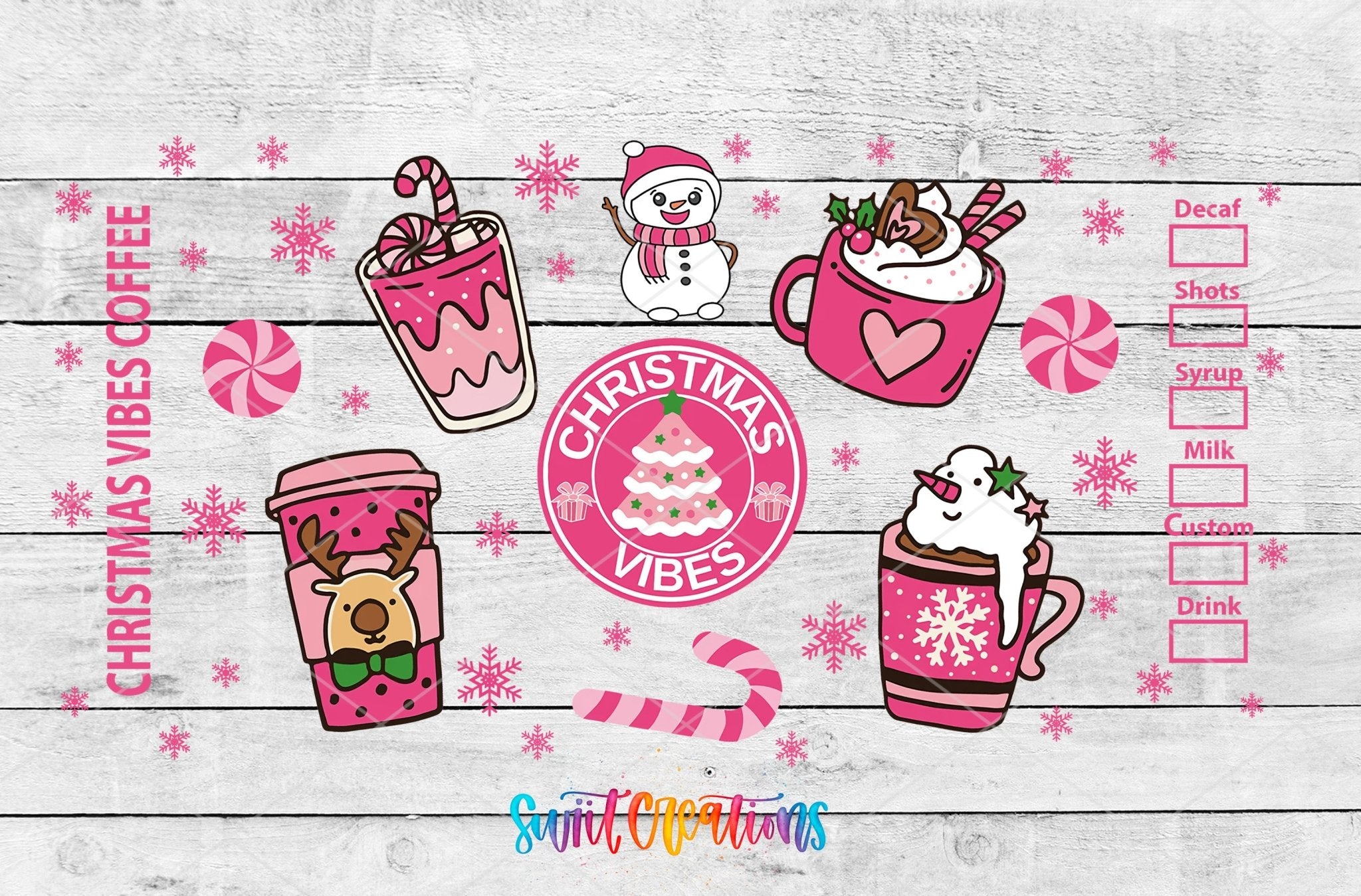 Christmas Vibes Coffee Pink Holiday UV DTF Transfer Tumbler Wrap | DTF114 - Swiit Creations