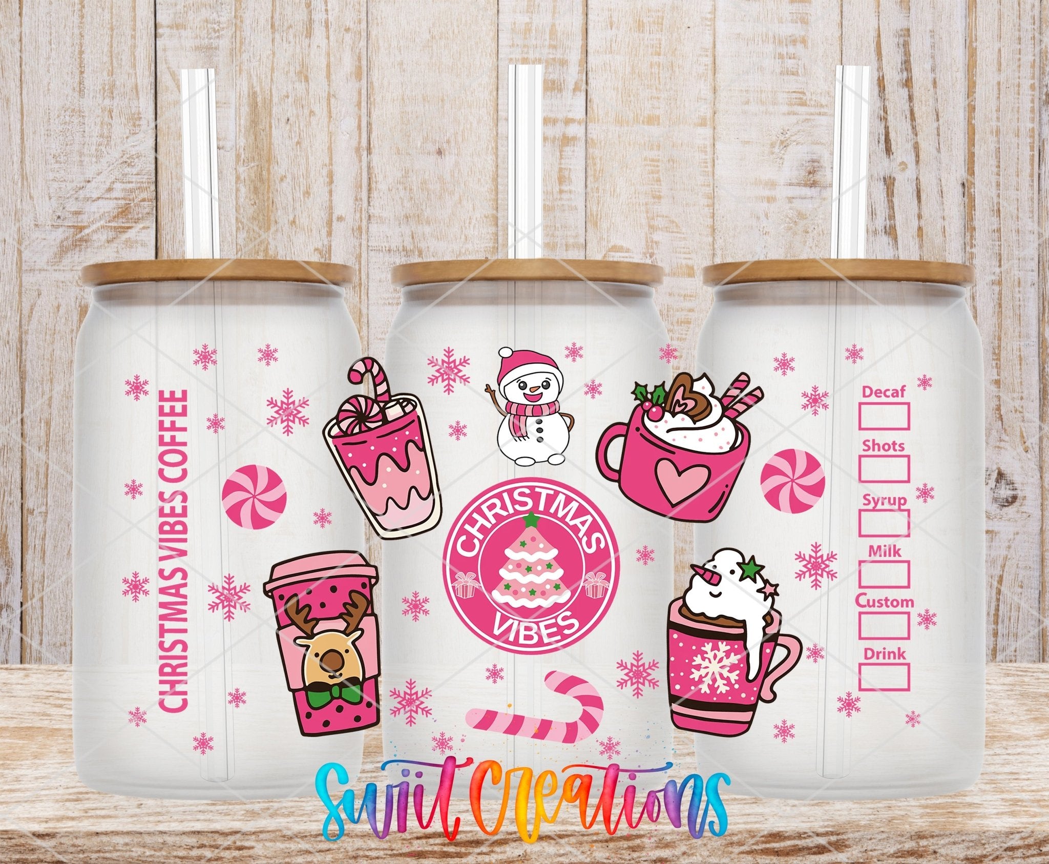 Christmas Vibes Coffee Pink Holiday UV DTF Transfer Tumbler Wrap | DTF114 - Swiit Creations