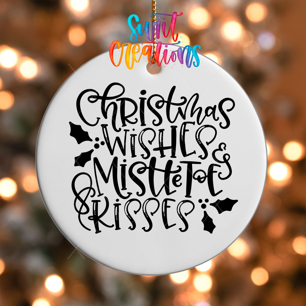 Christmas Wishes Mistletoe Kisses UV DTF Ornament Transfer | Holiday Script Transfer | O-1608 - Swiit Creations