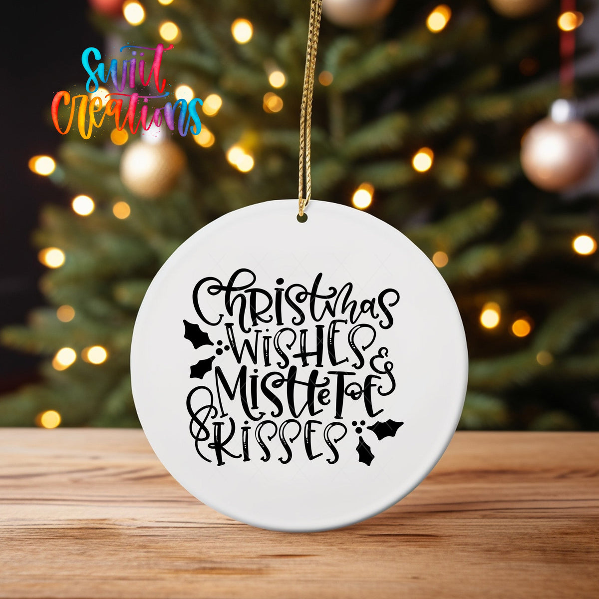 Christmas Wishes Mistletoe Kisses UV DTF Ornament Transfer | Holiday Script Transfer | O-1608 - Swiit Creations