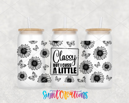 Classy But I Cuss a Little UV DTF full wrap on three frosted glass cans