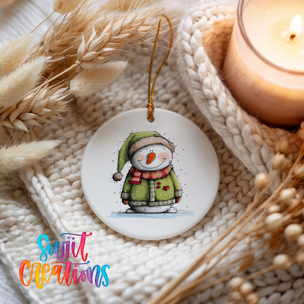 Snowman in Green Hooded Coat Christmas ornament product photo