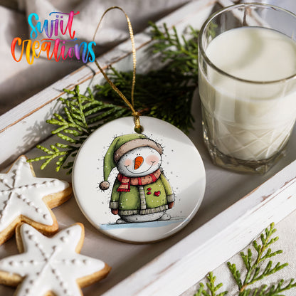 Snowman in Green Hooded Coat Christmas ornament product photo