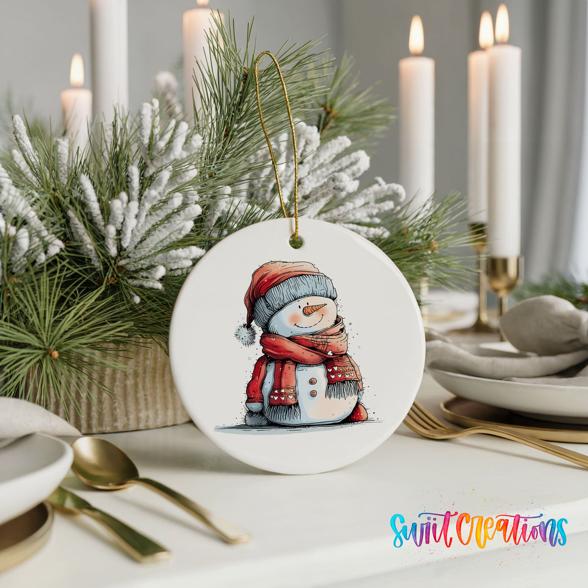 Snowman in Red Jacket and Santa Hat Christmas ornament product photo