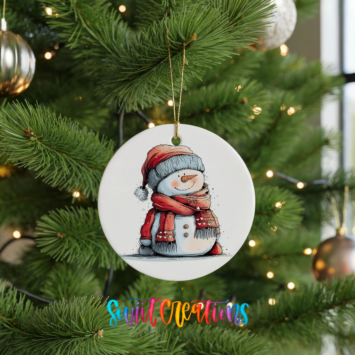 Snowman in Red Jacket and Santa Hat Christmas ornament product photo