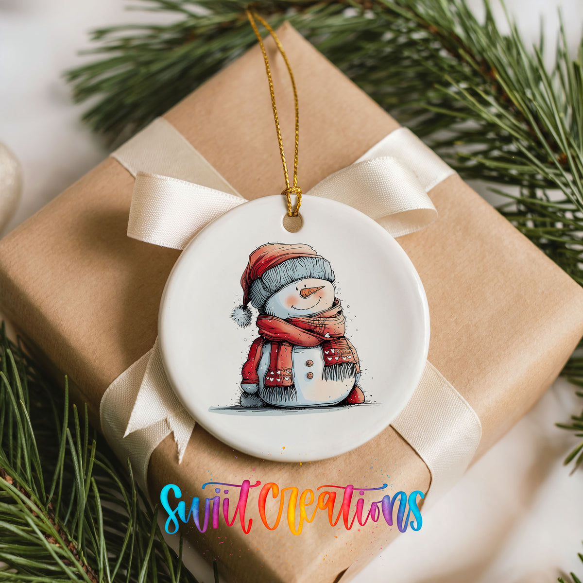 Snowman in Red Jacket and Santa Hat Christmas ornament product photo