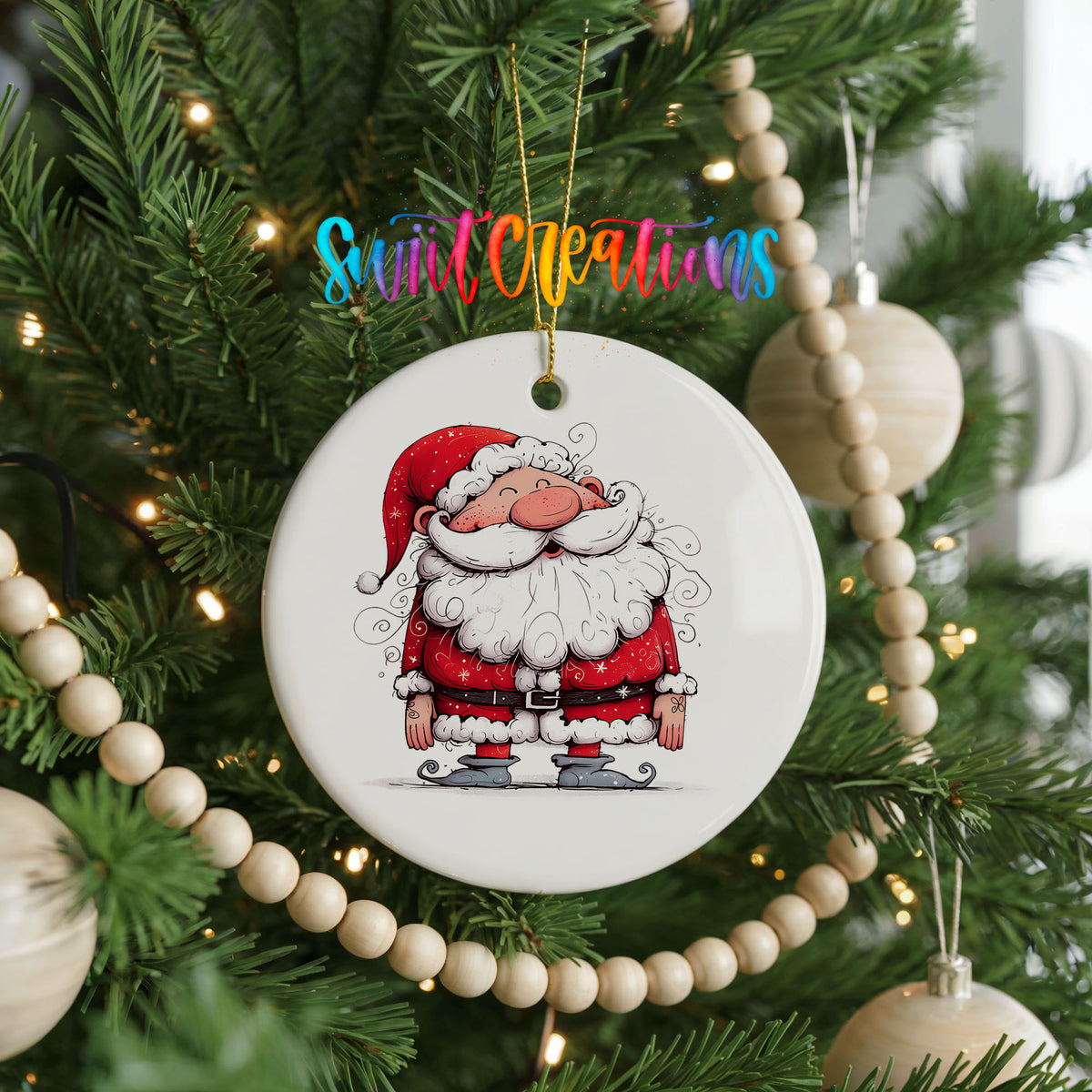 Jolly Santa Holding a Christmas Gift Christmas ornament product photo