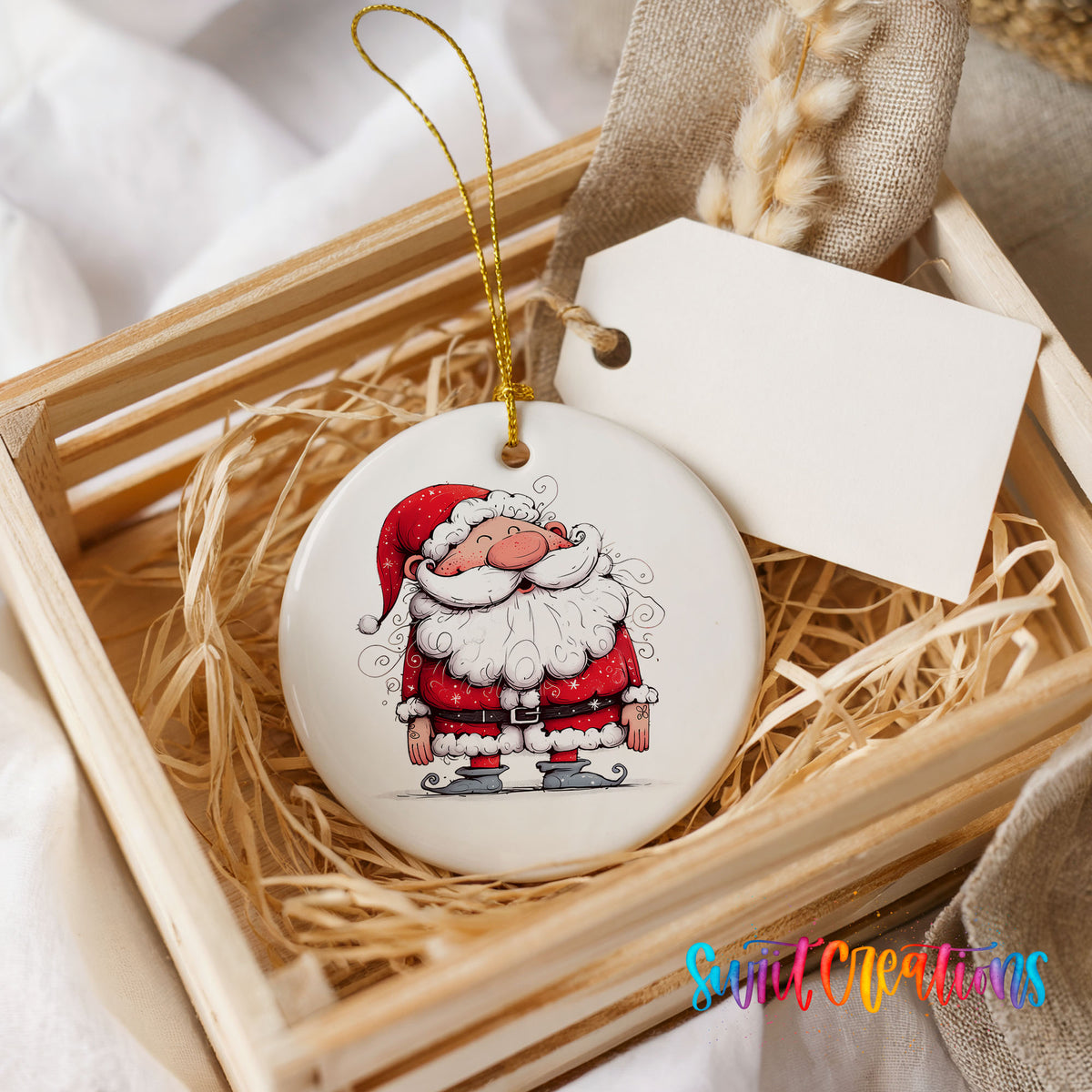 Jolly Santa Holding a Christmas Gift Christmas ornament product photo