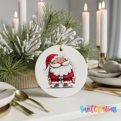 Jolly Santa Holding a Christmas Gift Christmas ornament product photo