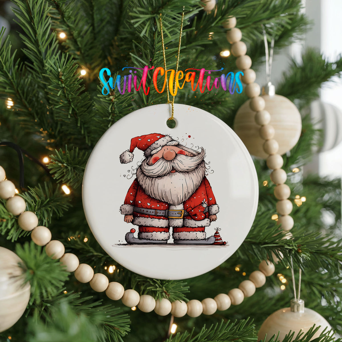 Santa with Lantern and Presents Christmas ornament product photo