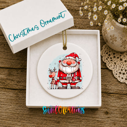 Santa with Reindeer Friends Christmas ornament product photo
