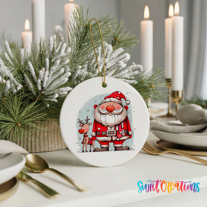 Santa with Reindeer Friends Christmas ornament product photo
