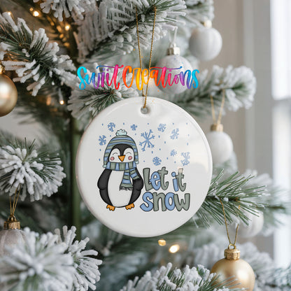 Let It Snow Penguin Winter ceramic Christmas ornament holiday product view