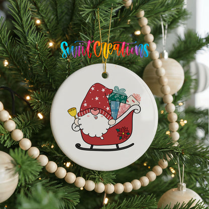 Santa Gnome ceramic Christmas ornament holiday product view