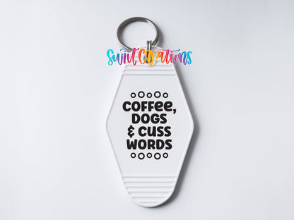 Coffee Dogs Cuss Words Motel Keychain UV DTF Transfer | Funny Dog Lover Decal | MK2109 - Swiit Creations