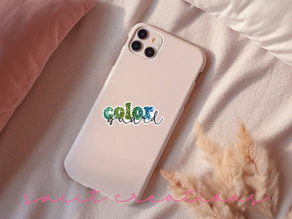 Green Glitter Color Guard sticker on a pink phone case