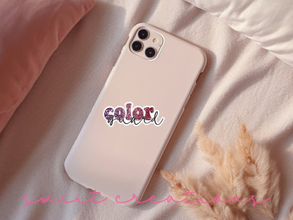 Maroon Glitter Color Guard sticker on a pink phone case