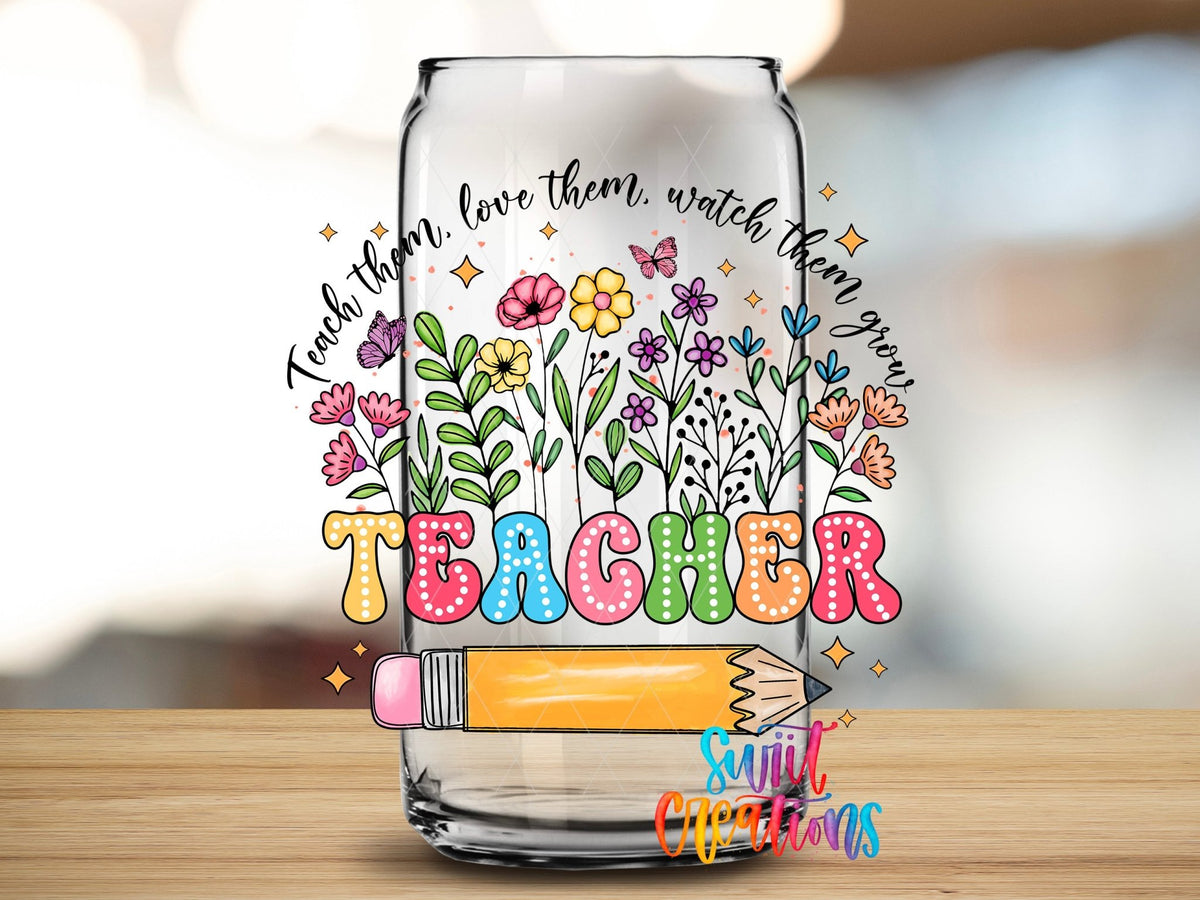 Colorful Floral Teacher UV DTF Cup Decal | UV1167 - Swiit Creations