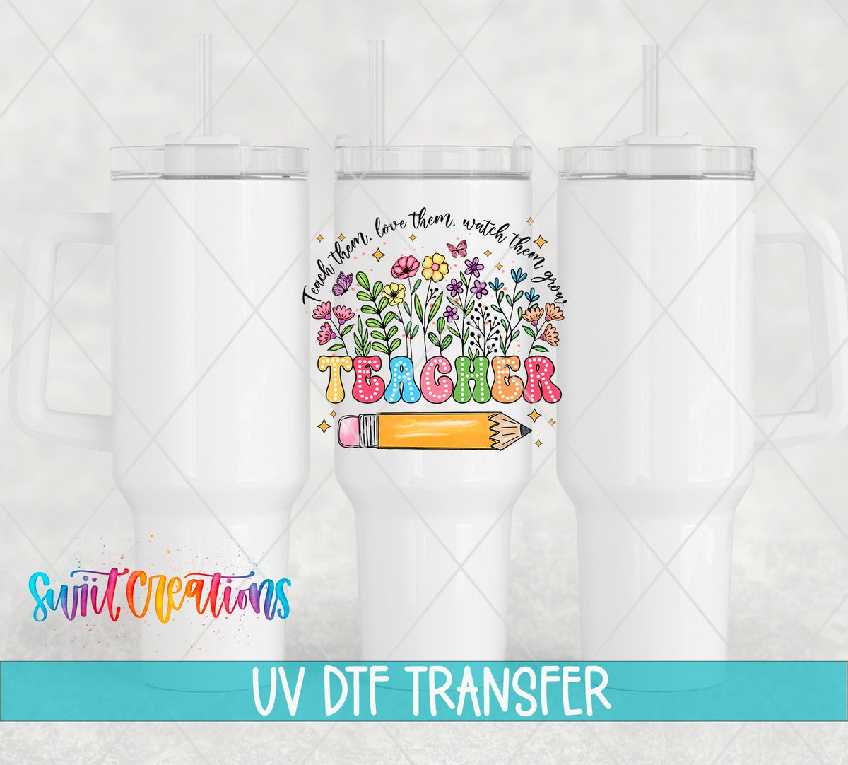 Teacher UV DTF transfer on white 40 oz tumblers