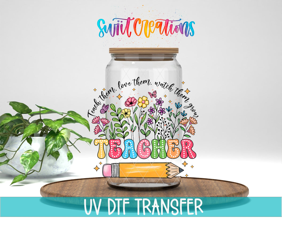 Colorful Floral Teacher UV DTF Cup Decal | UV1167 - Swiit Creations