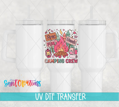 Camping Crew UV DTF transfer on white 40 oz tumblers