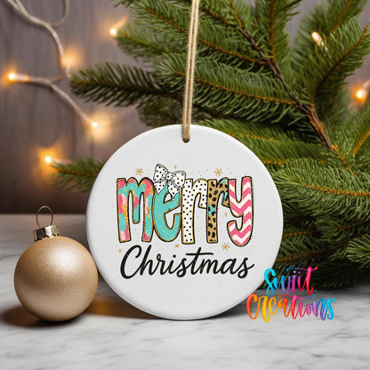 Colorful Merry Christmas UV DTF Ornament Transfer | O-1725 - Swiit Creations