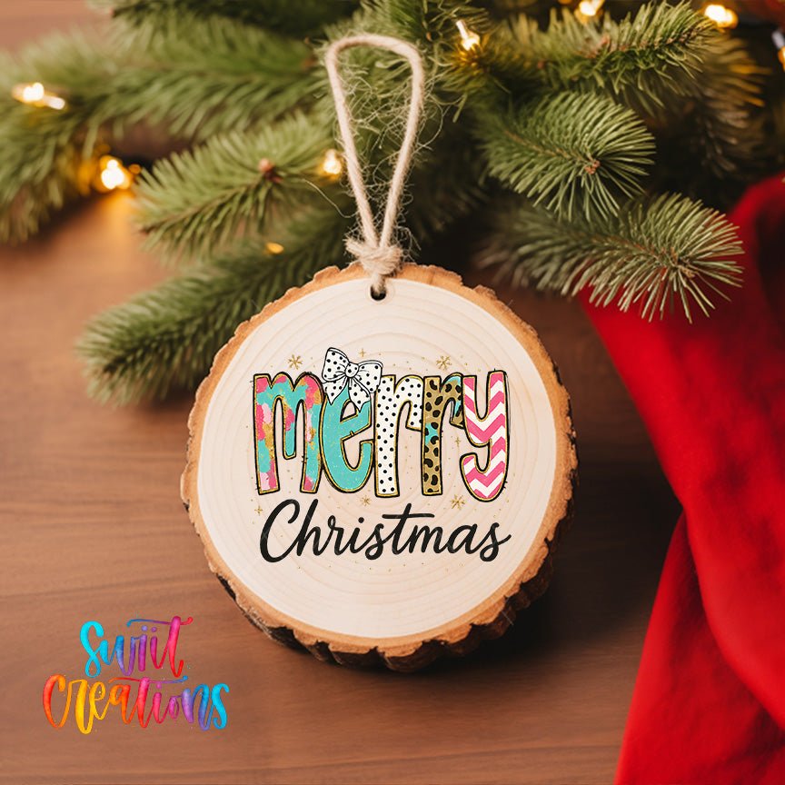 Colorful Merry Christmas UV DTF Ornament Transfer | O-1725 - Swiit Creations