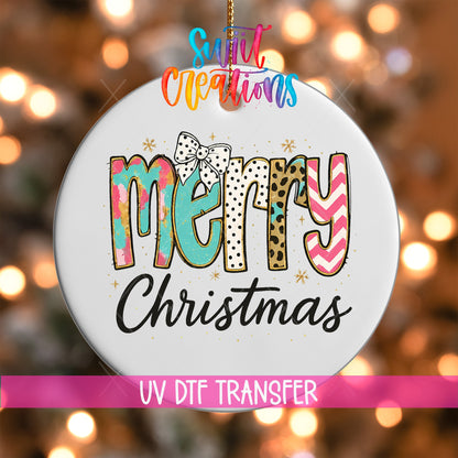 Colorful Merry Christmas UV DTF Ornament Transfer | O-1725 - Swiit Creations