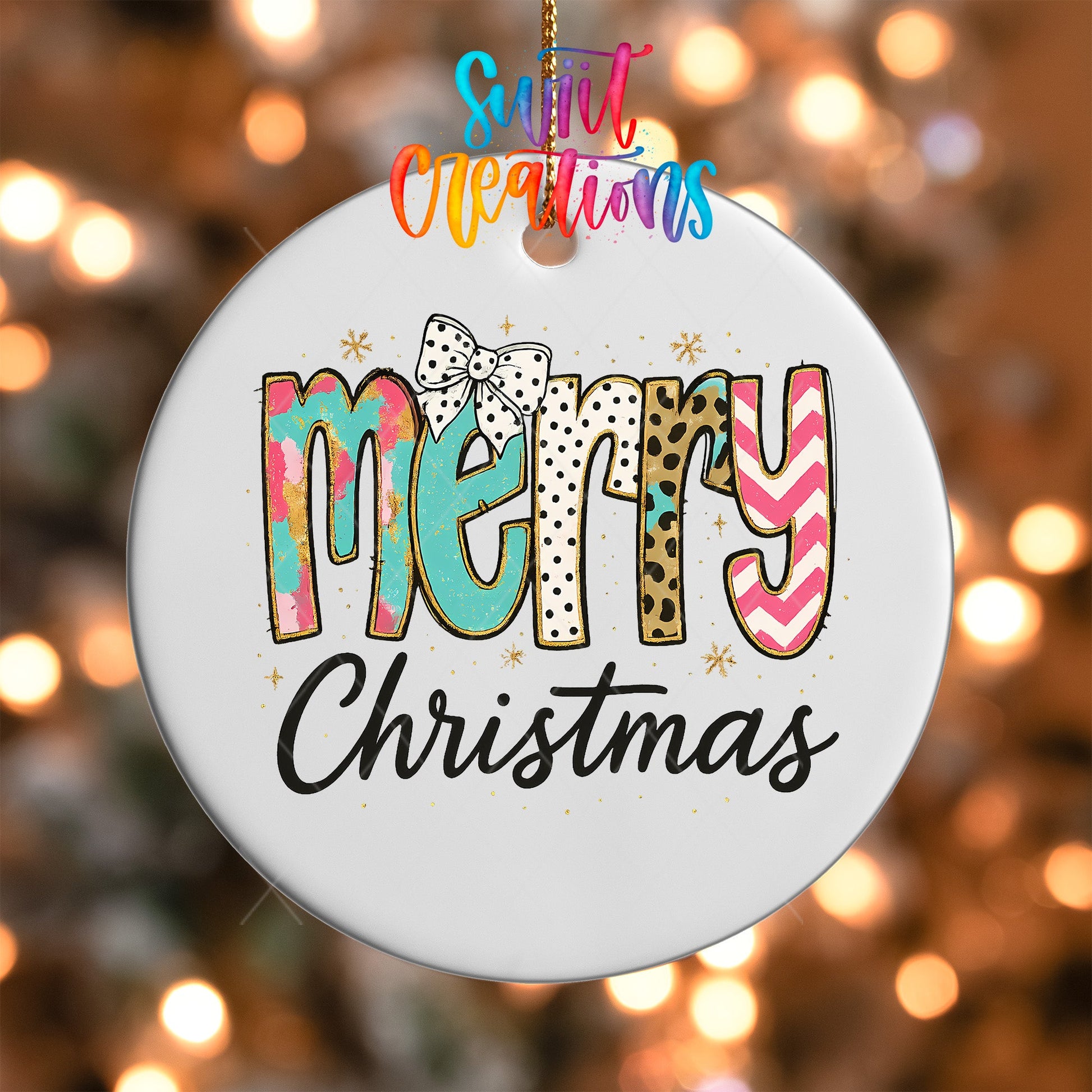 Colorful Merry Christmas UV DTF Ornament Transfer | O-1725 - Swiit Creations