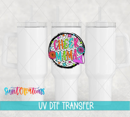 Cheer Mama UV DTF transfer on white 40 oz tumblers