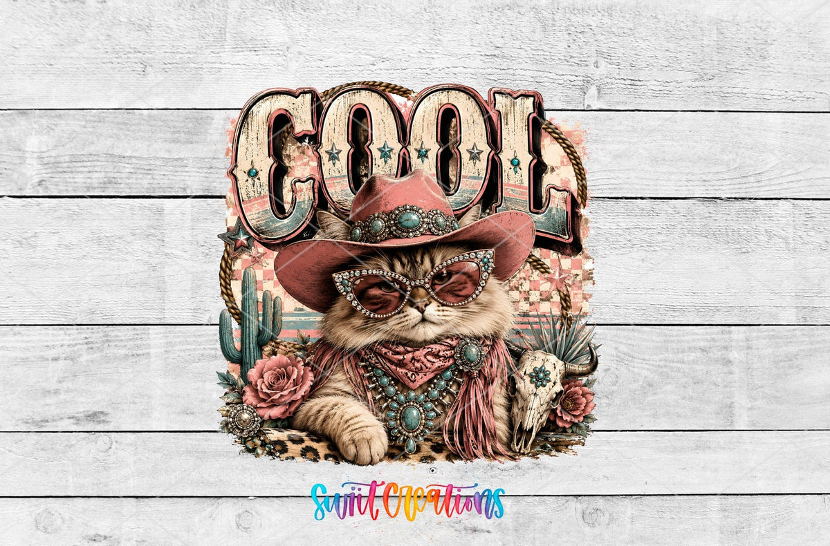 Cool Cat Western Glam UV DTF Transfer | Cowgirl Cat Drinkware Design | UV2073 - Swiit Creations