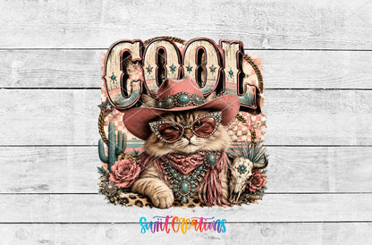 Cool Cat Western Glam UV DTF Transfer | Cowgirl Cat Drinkware Design | UV2073 - Swiit Creations
