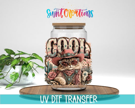 Cool Cat Western Glam UV DTF Transfer | Cowgirl Cat Drinkware Design | UV2073 - Swiit Creations