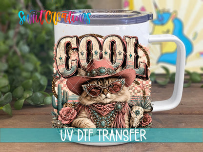 Cool Cat Western Glam UV DTF Transfer | Cowgirl Cat Drinkware Design | UV2073 - Swiit Creations