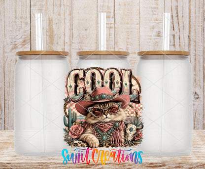 Cool Cat Western Glam UV DTF Transfer | Cowgirl Cat Drinkware Design | UV2073 - Swiit Creations