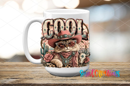 Cool Cat Western Glam UV DTF Transfer | Cowgirl Cat Drinkware Design | UV2073 - Swiit Creations