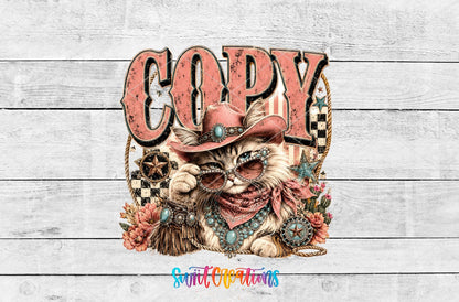 Copy Cat Western Glam Cat UV DTF transfer shown as a full artwork preview from Swiit Creations