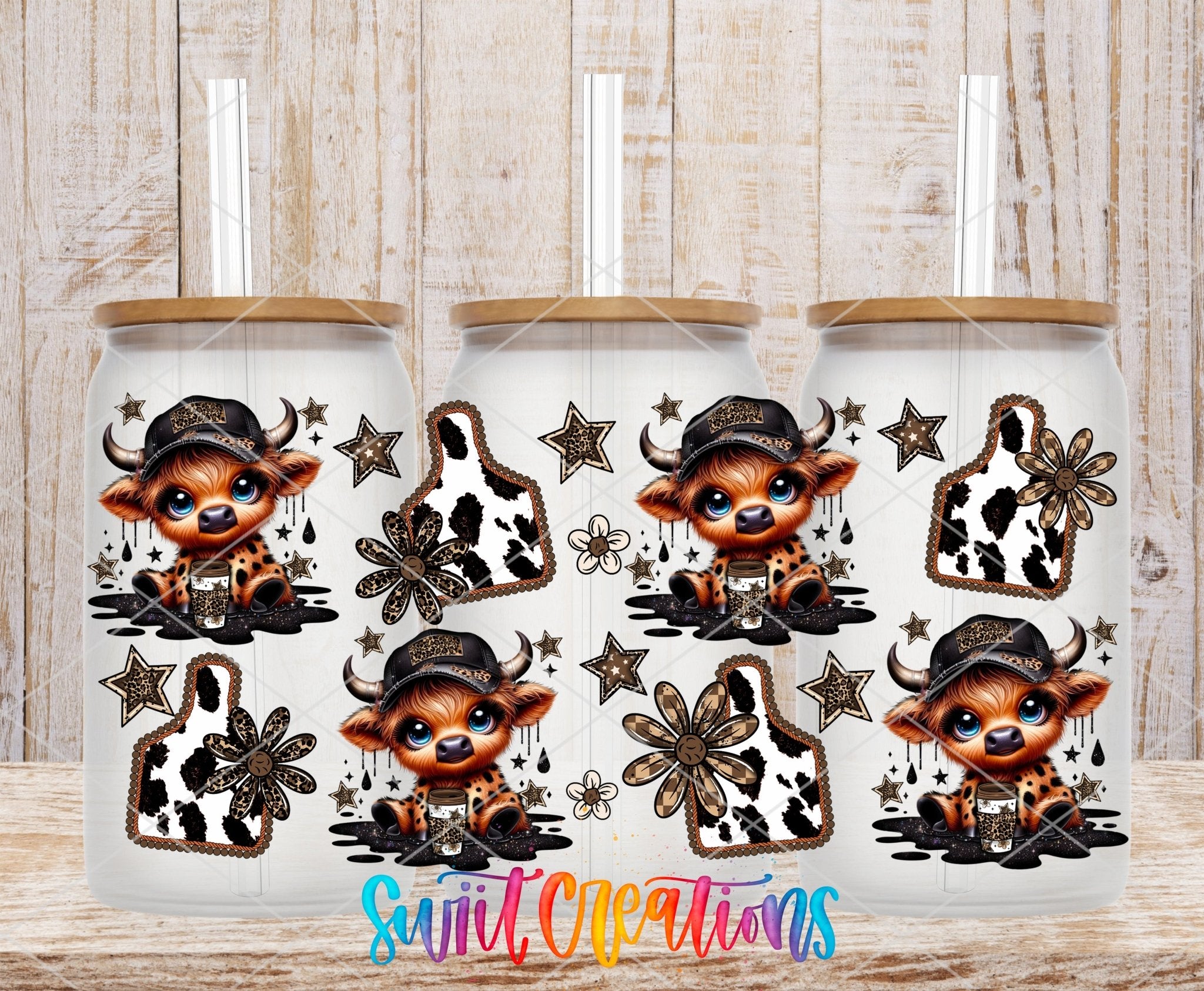 Country Cowgirl Highland Cow UV DTF Transfer Tumbler Wrap | Western Cow Print Cup Wrap Transfer | DTF309 - Swiit Creations