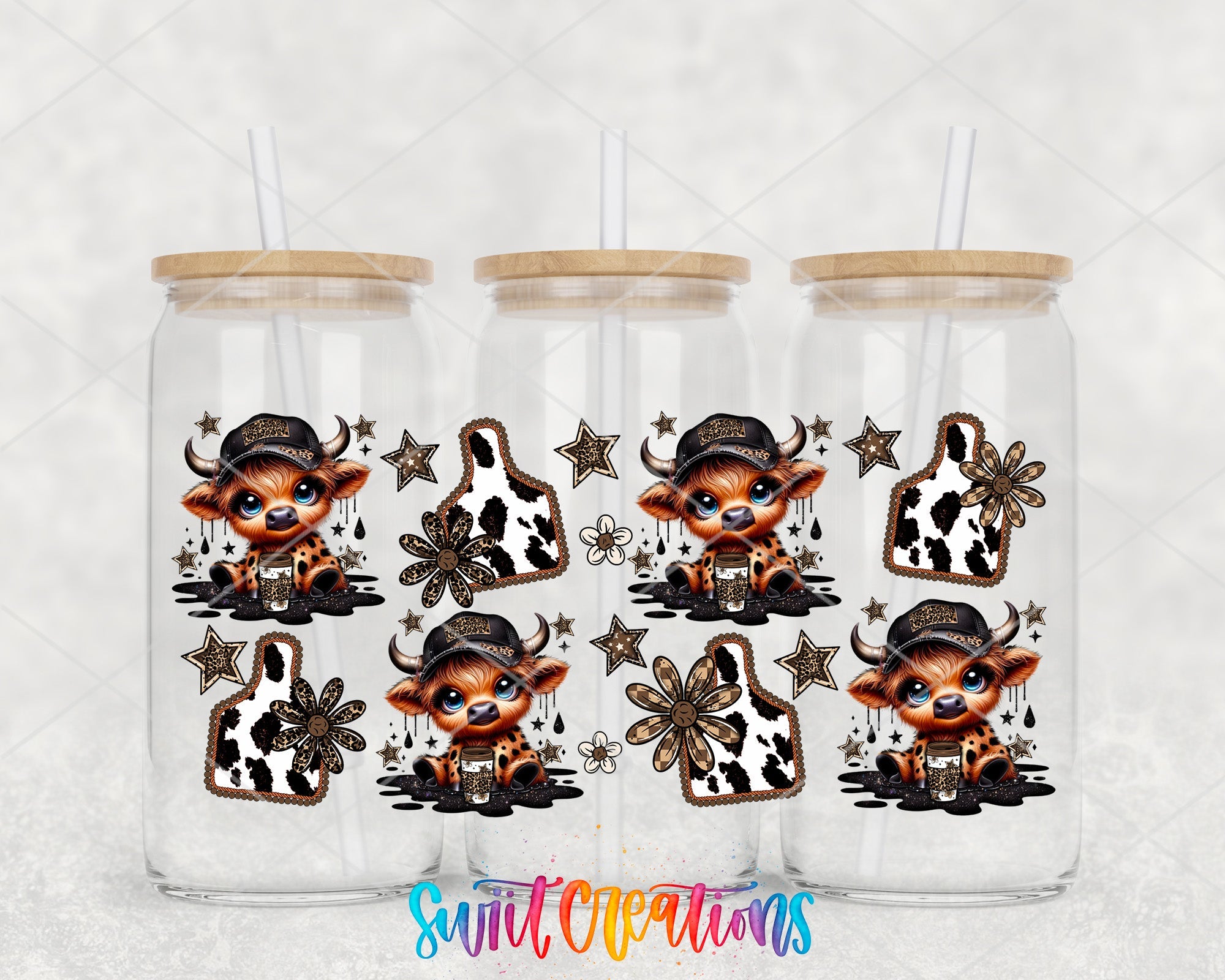 Country Cowgirl Highland Cow UV DTF Transfer Tumbler Wrap | Western Cow Print Cup Wrap Transfer | DTF309 - Swiit Creations