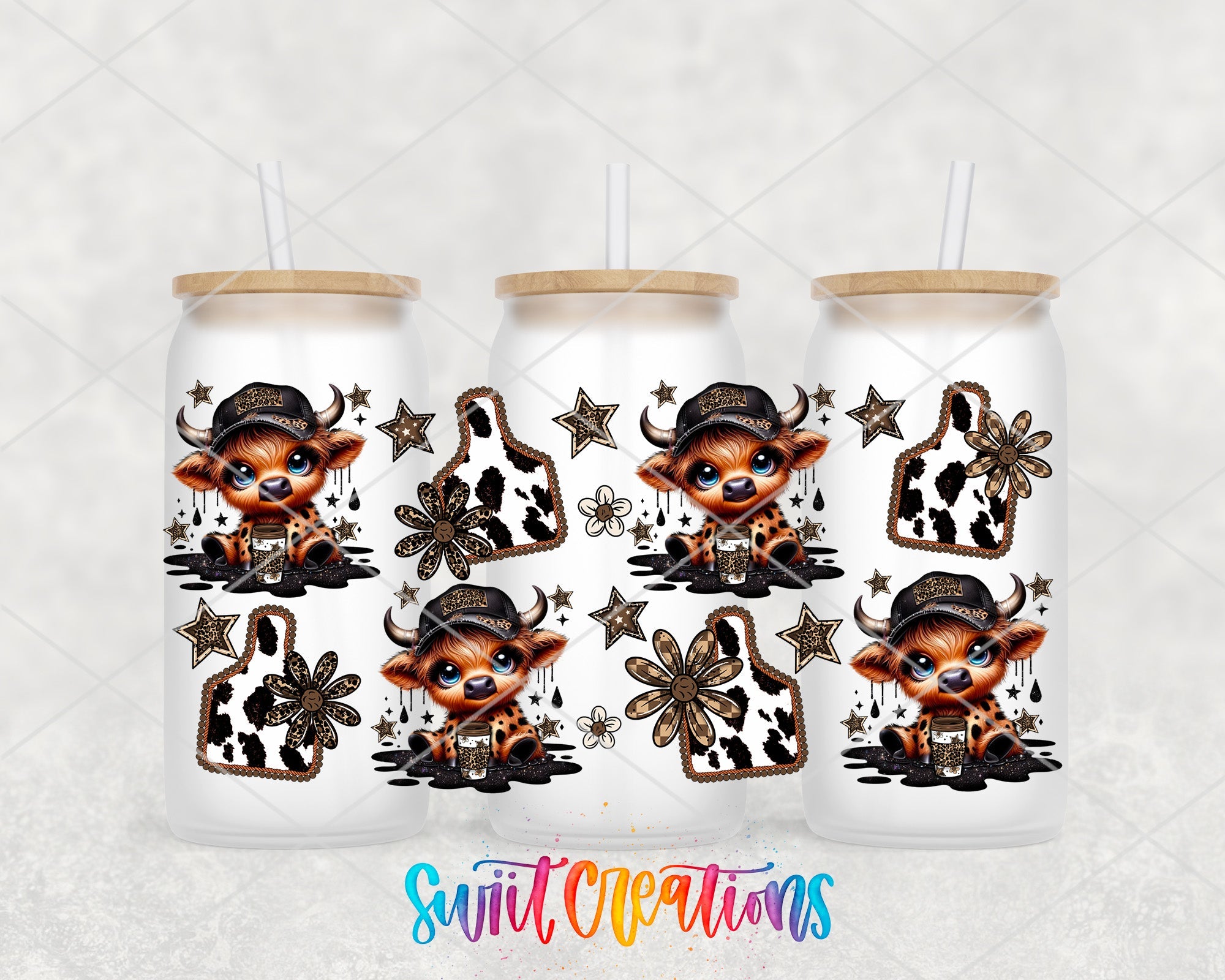 Country Cowgirl Highland Cow UV DTF Transfer Tumbler Wrap | Western Cow Print Cup Wrap Transfer | DTF309 - Swiit Creations