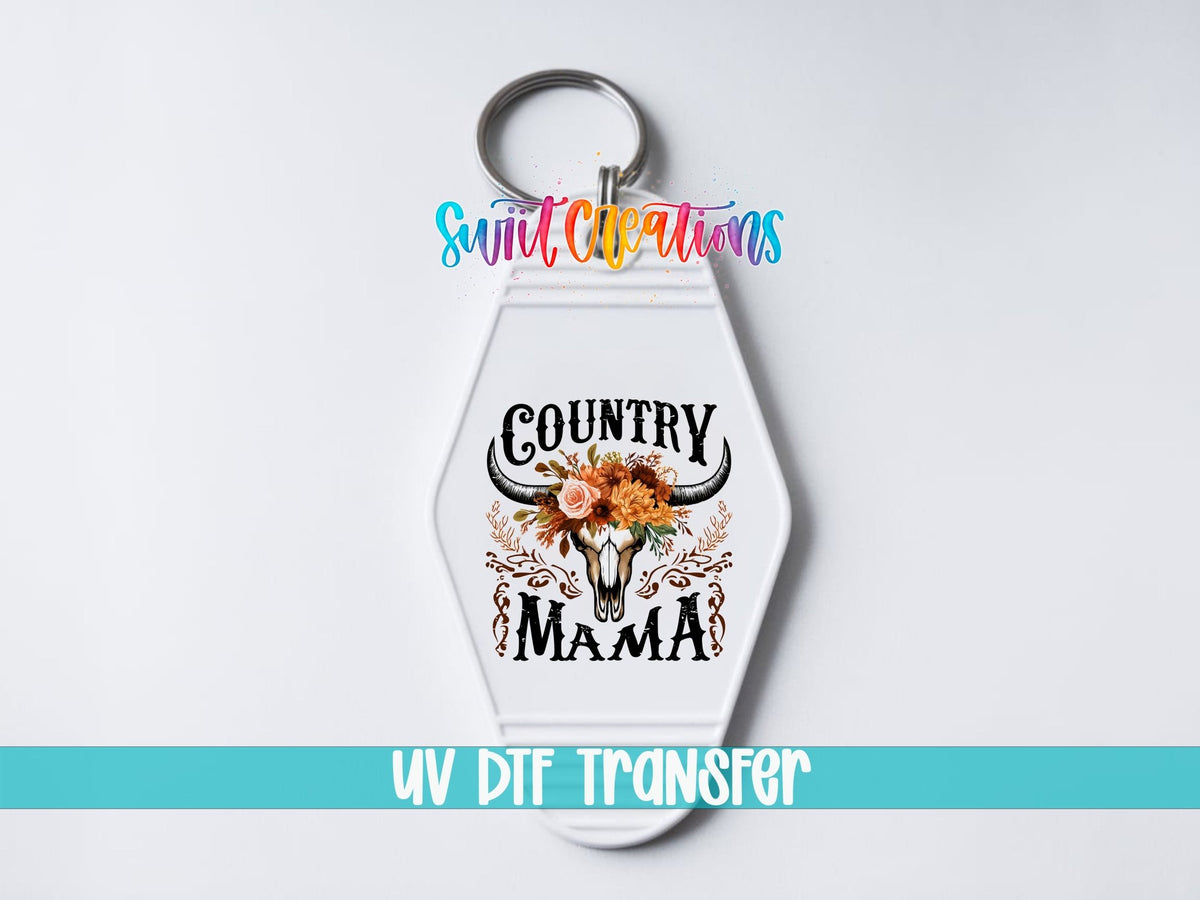 Country Mama Motel Keychain UV DTF Transfer | Western Floral Skull Design | MK1301 - Swiit Creations